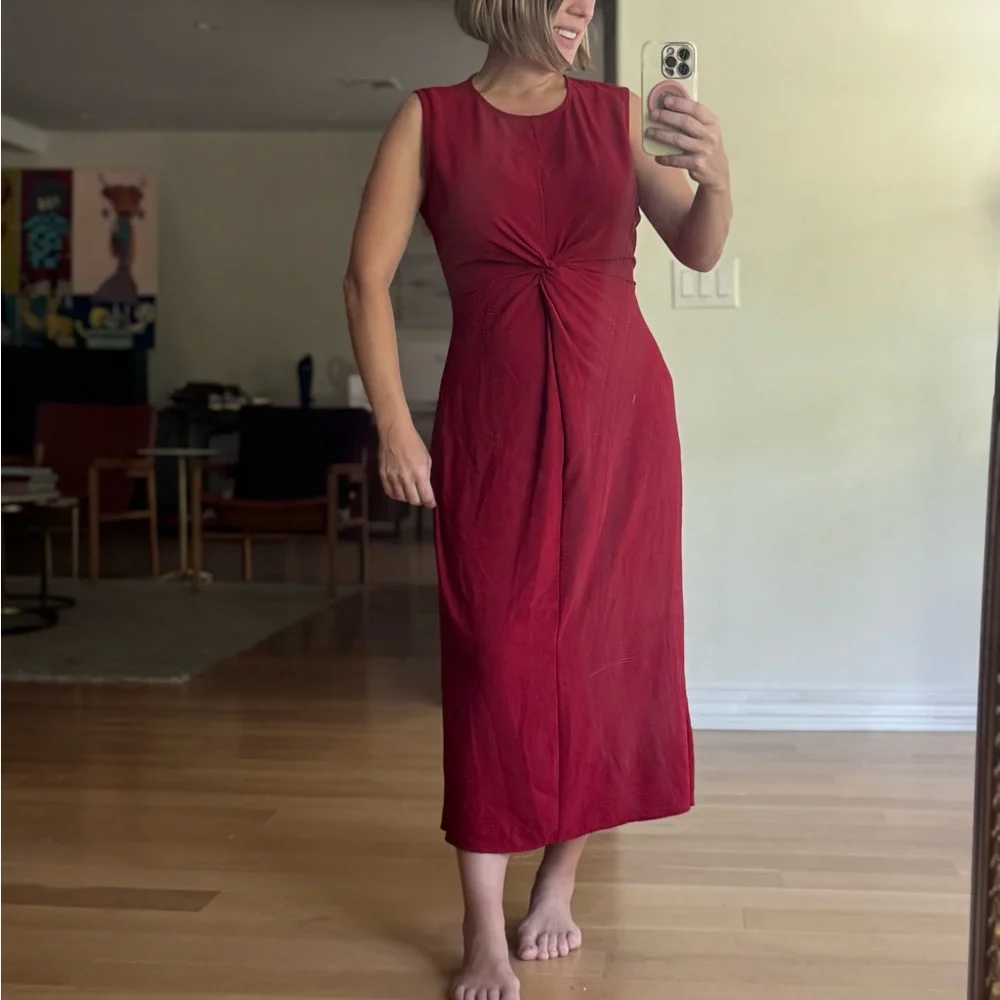 Mango Size 6 Elegant Figure Flattering Midi Burgundy Wine Maroon Tank Dress